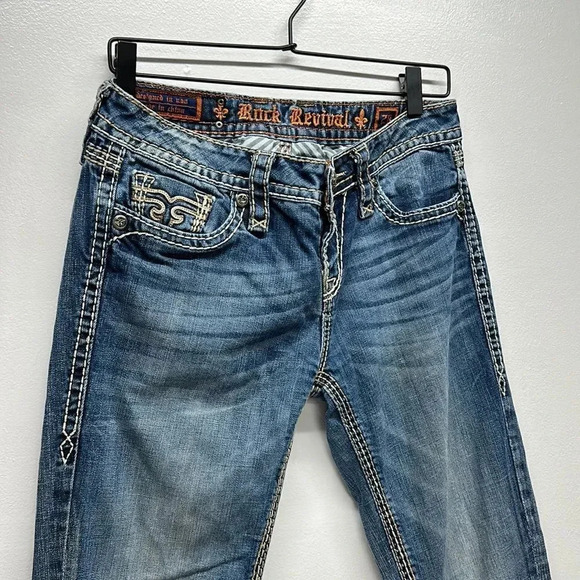 Rock Revival Cameron Easy Straight Leg Embroidered Denim Blue Jeans Womens 28 - Picture 3 of 14